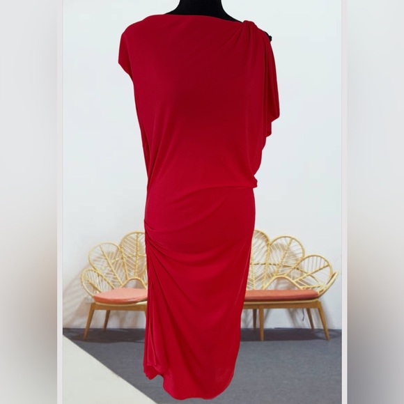 Elegant Red Draped Dress size L BCBGMAXAZRIA - Picture 9 of 16